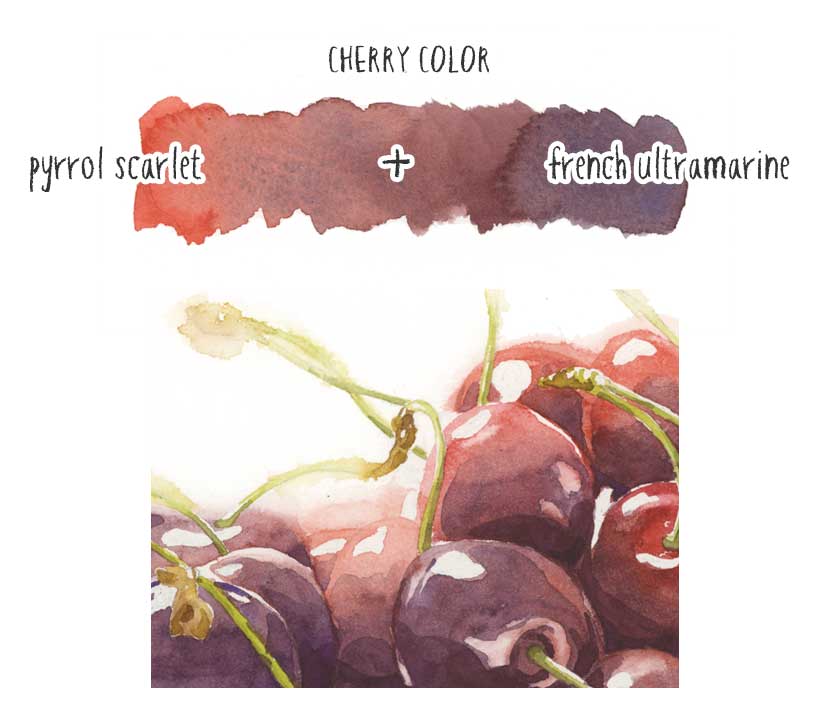 cherry-color-paint-mix cherry color in watercolor paint mixture