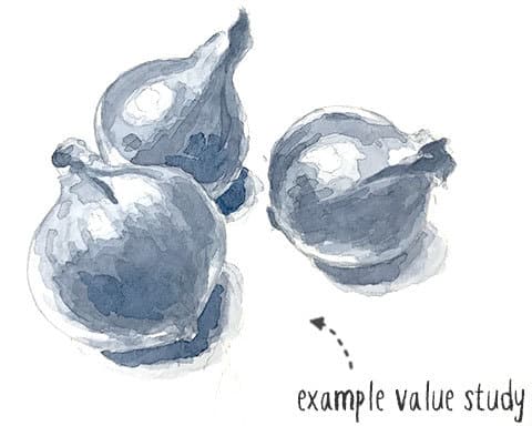 example-value-study example of a value study in watercolor