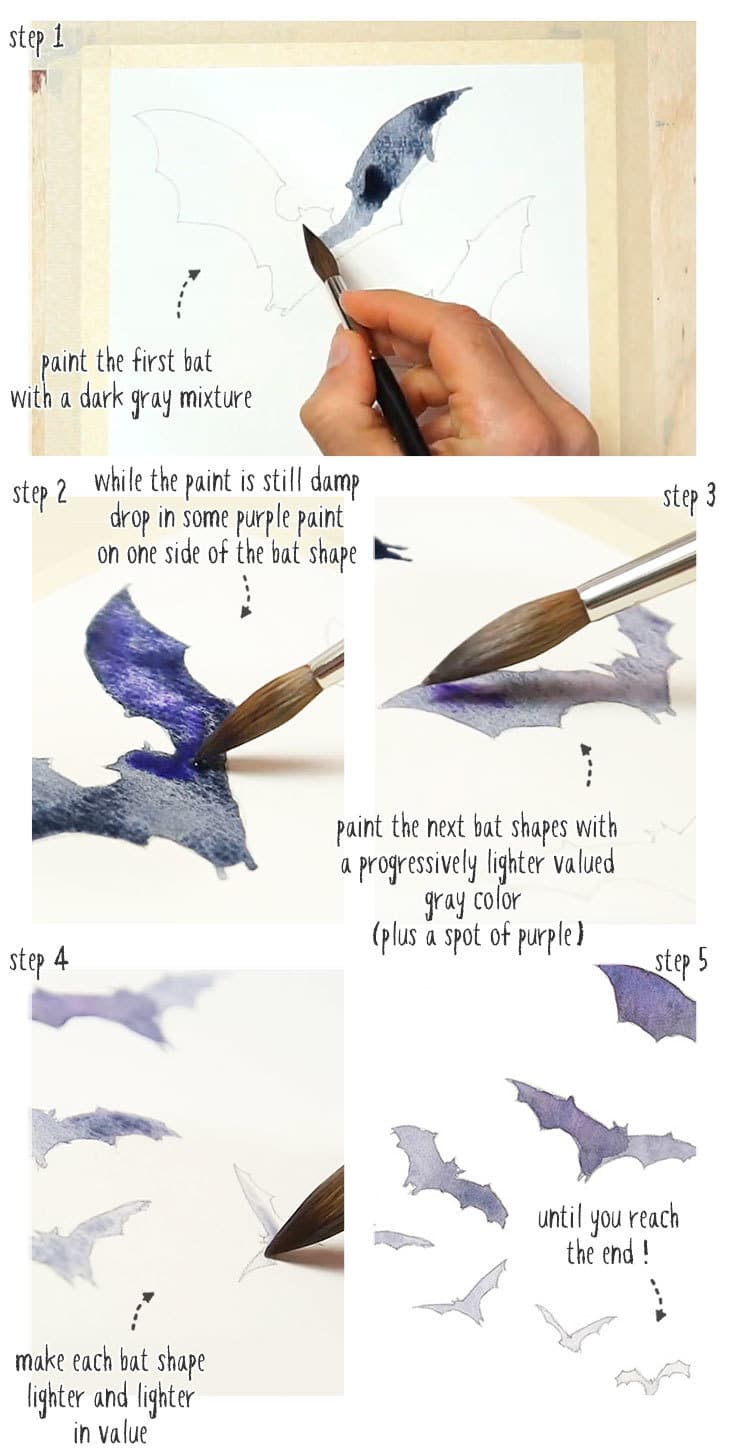 halloween-watercolor-bats-01 halloween watercolor bat step by step