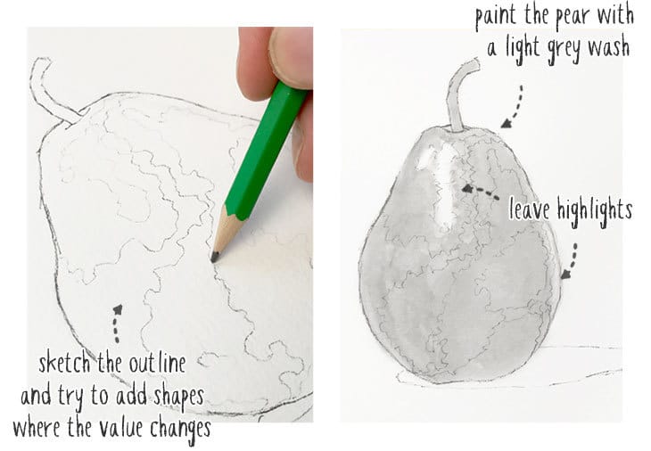 value-study-of-a-pear-step1 value study of a pair step 1