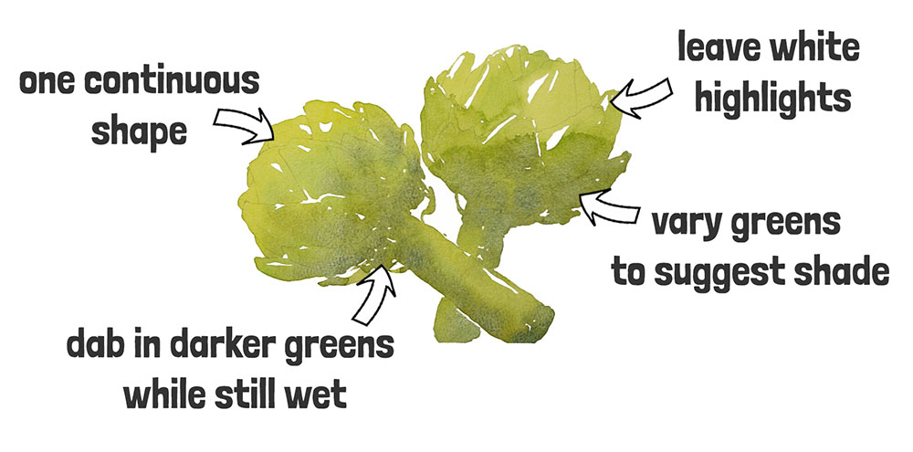 watercolor artichoke step 1