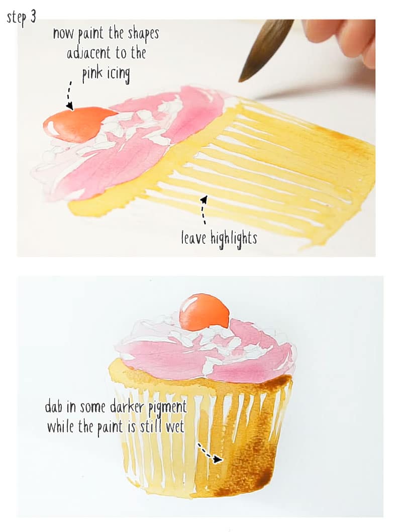 watercolor cupcake step by step - stage 2