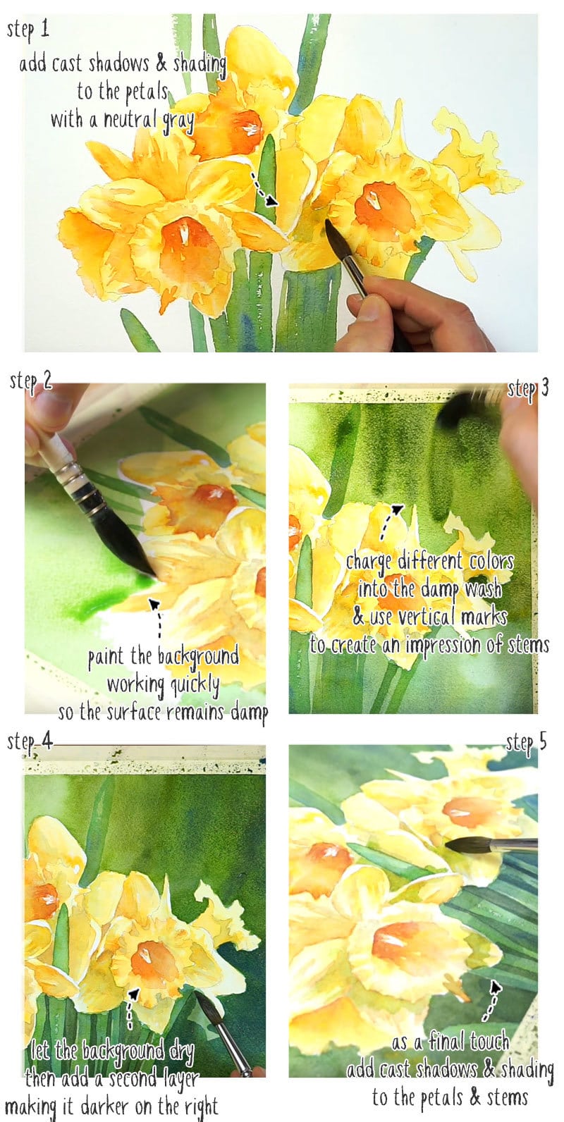watercolor-daffodils-step-by-step-02 watercolor daffodils step by step tutorial stage 2