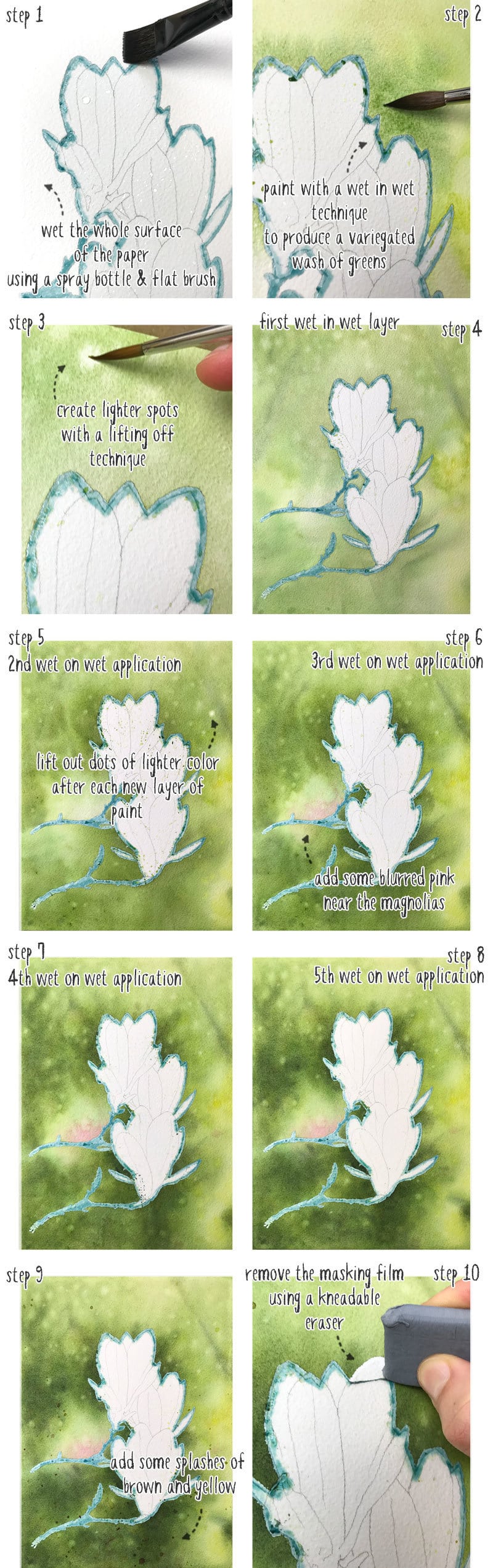 watercolor-magnolia-wet-in-wet-background-step-by-step watercolor magnolia wet in wet background step by step