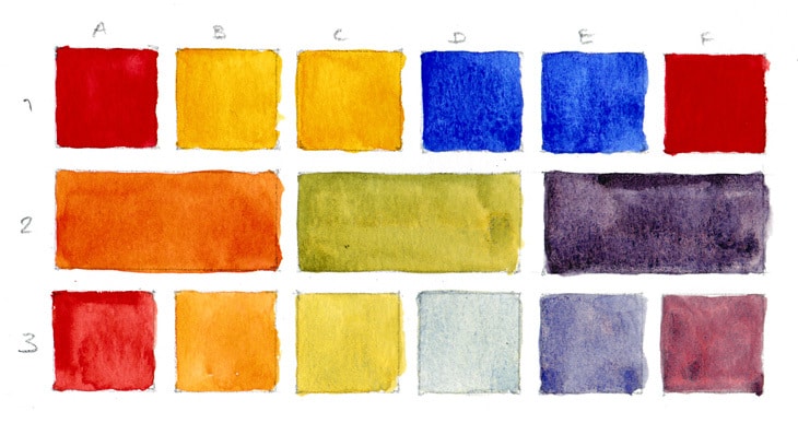 watercolor-primary-color-chart-01 watercolor warm primary color chart