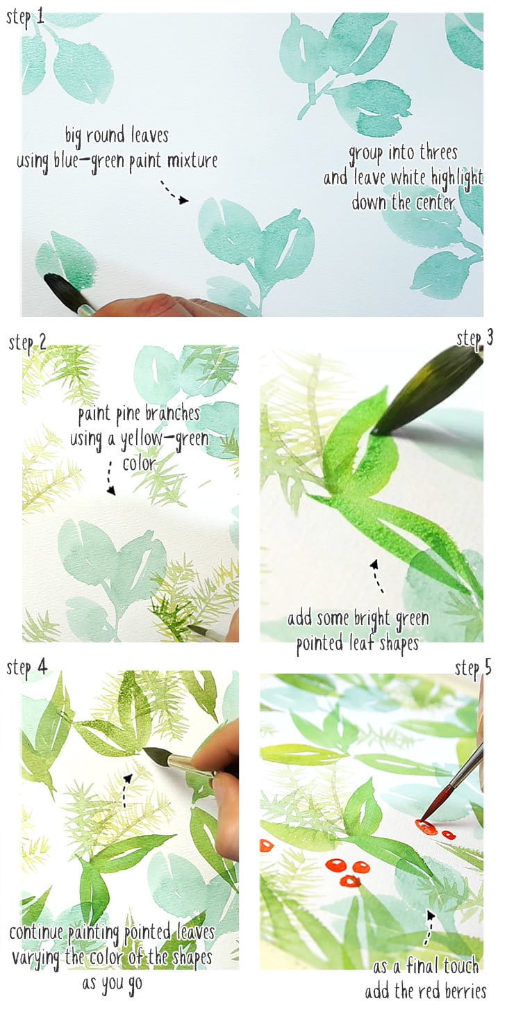 watercolor-winter-leaves-and-berries-step-by-step-01 winter leaves and berries watercolor step by step
