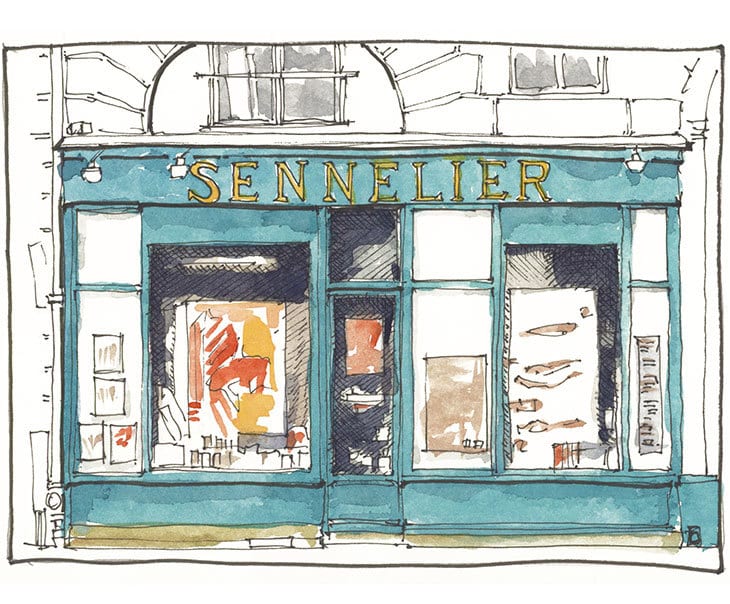 watercolor-with-pen-sketch-01 watercolor and pen sketch of the sennelier store