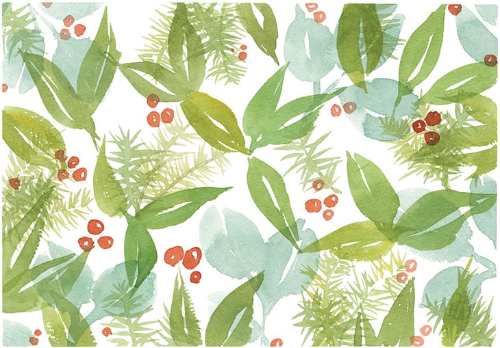 winter leaves and berries watercolor